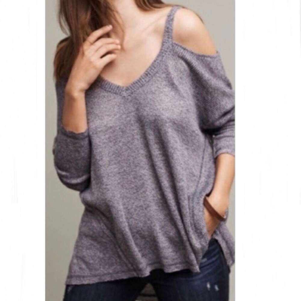 Anthropologie Deletta Millipa Cold Shoulder Oversized Raw Trim Sweater Sz Small